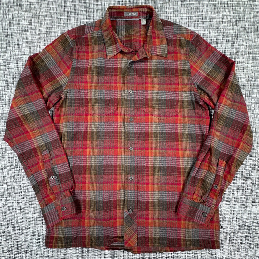 Toad&Co Men's Small Flannagan Red Plaid Flannel Shirt Organic Cotton Button Up